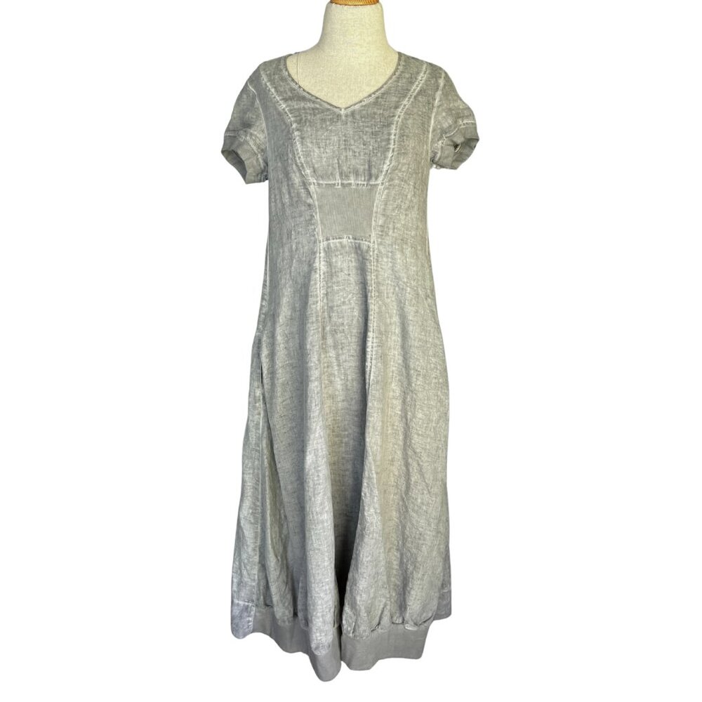 Grizas Dress Size Medium 100% Linen Grey Grey Layered‎ Lagenlook Midi Maxi
